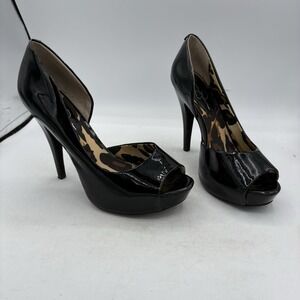 Jessica Simpson Heels Womens Size 9 B Acadia High Pumps Black Leather Peep Toe